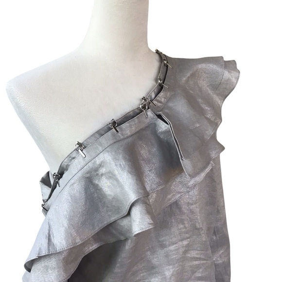 Chelsea & Walker Off- Shoulder Foiled Carrey Linen Blouse Size 6 - Picture 8 of 10